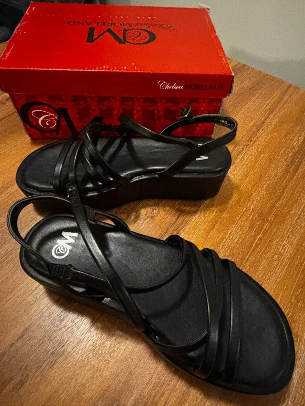 Chelsea Moreland Strappy Platform Slingback Sandals Black-6M